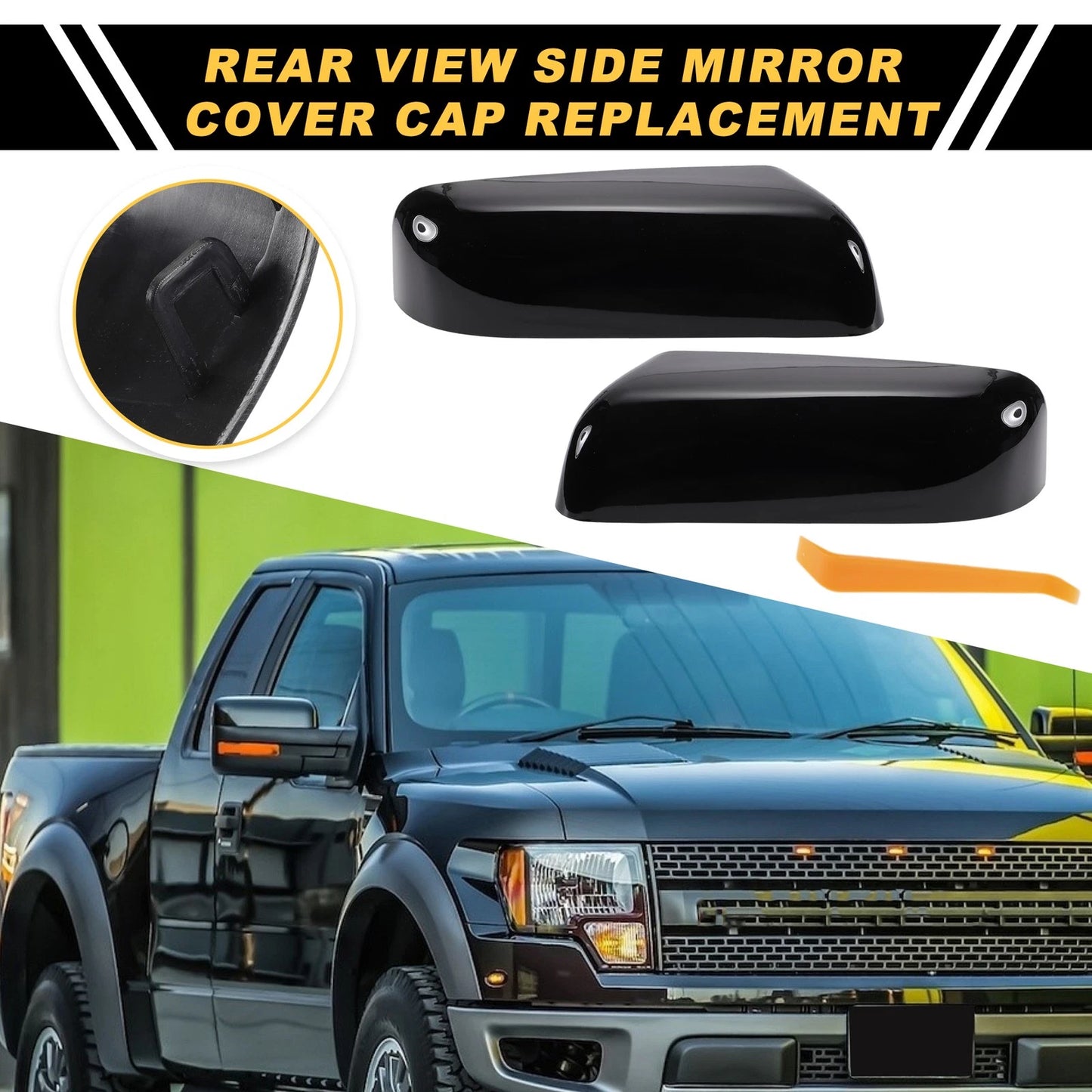 Set of 2 Rearview Mirror Cover Caps Gloss Black for Ford F-150 (2009–2014)