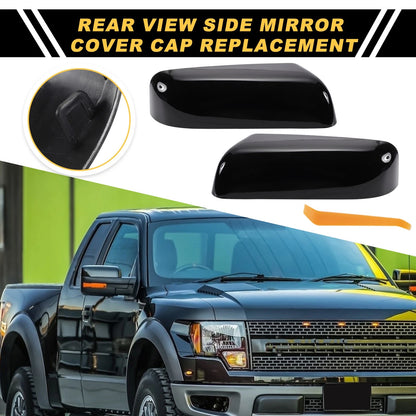 Set of 2 Rearview Mirror Cover Caps Gloss Black for Ford F-150 (2009–2014)