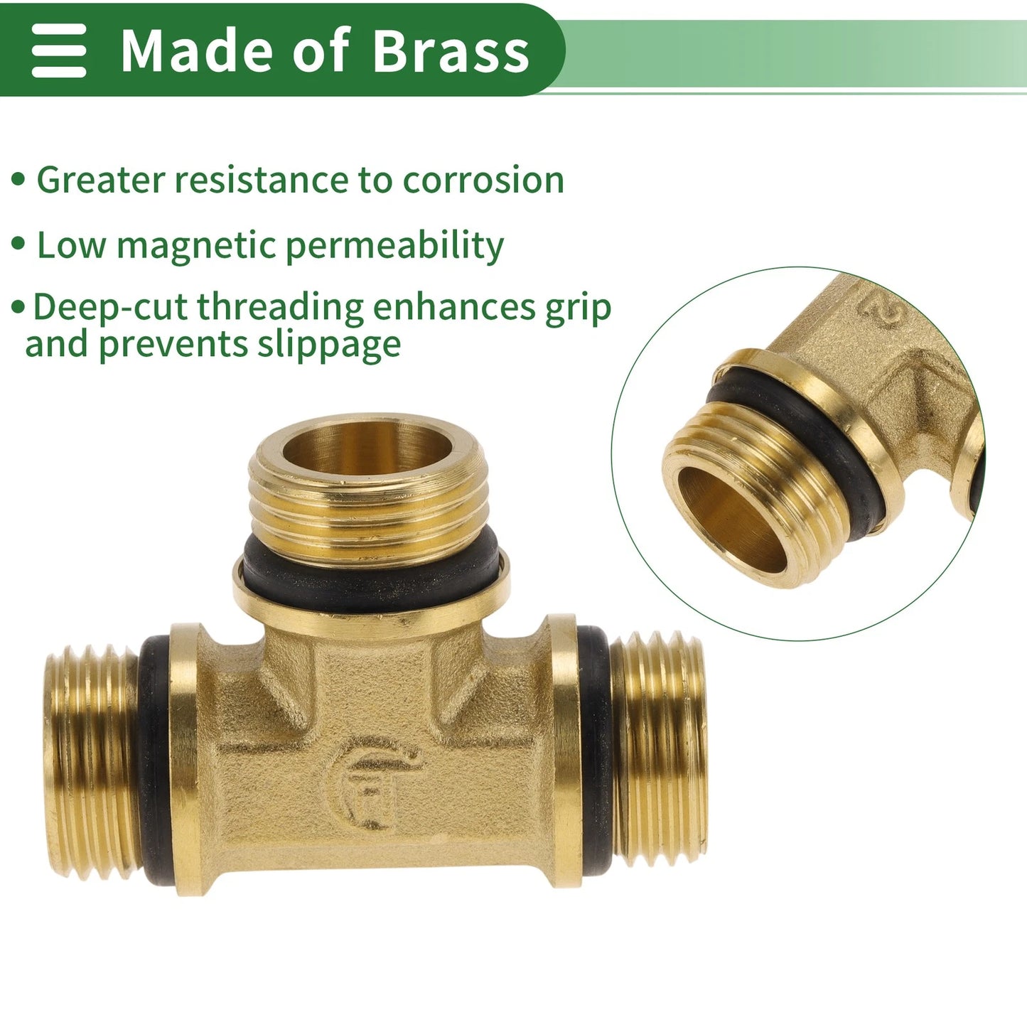 2X Brass Pipe Fittings 1/2" Male Tee with Gasket (2.13")