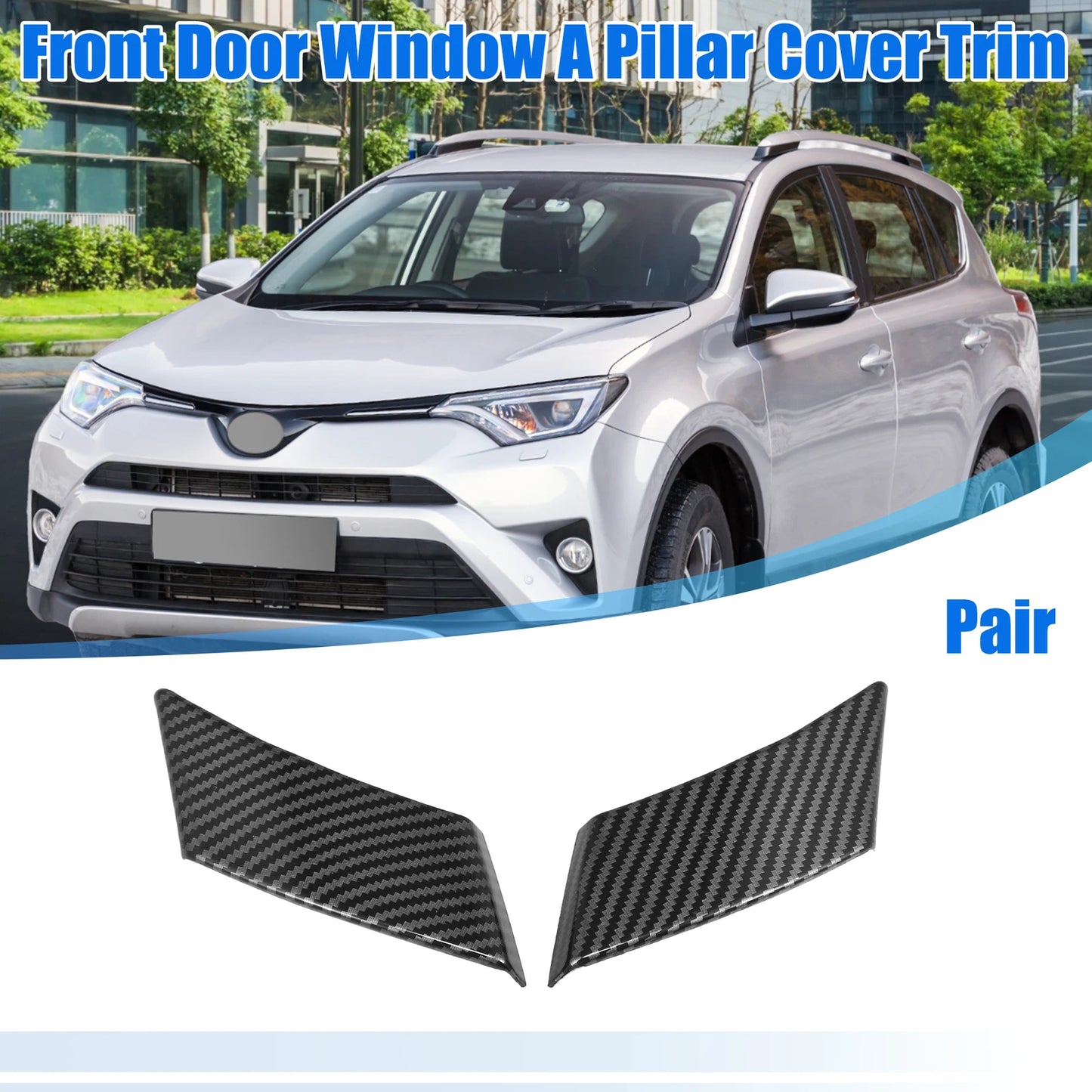 Carbon Fiber Pattern Front Door Window A Pillar Cover Trim for Toyota RAV4 (2019–2023)