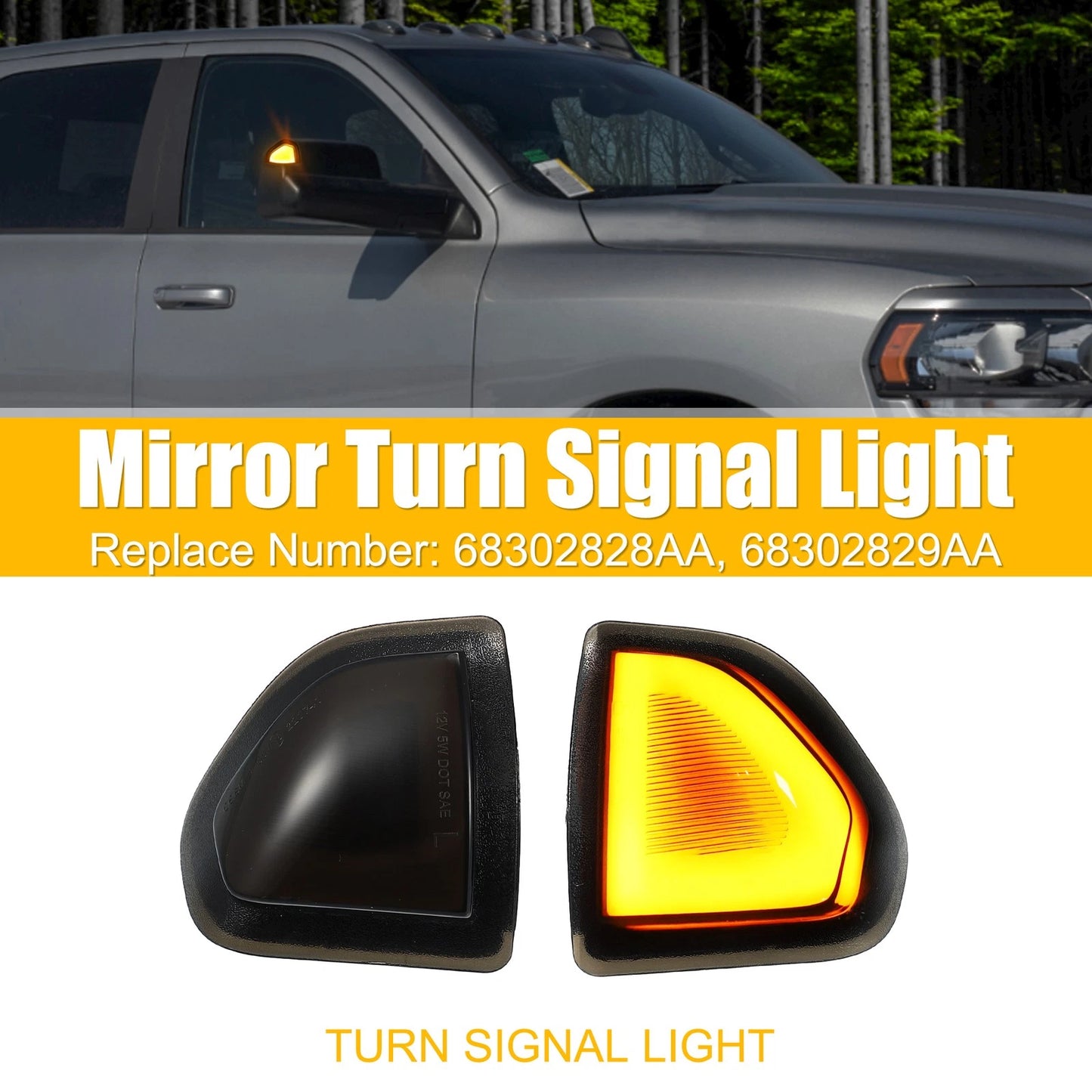 2X LED Mirror Turn Signal Light for Dodge (68302828AA, 68302829AA)