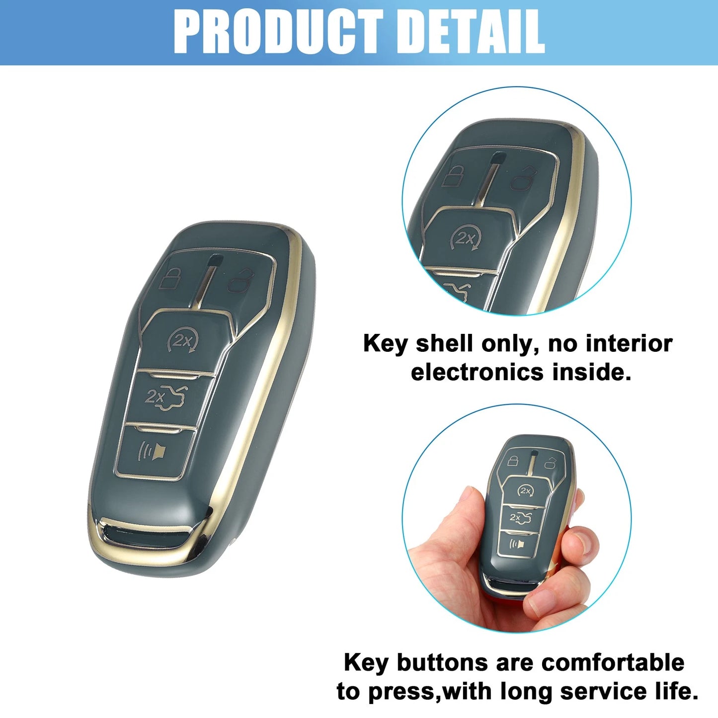 TPU Remote Key Fob Case Cover 5 Button for Ford Fusion F150 (2013–2020)