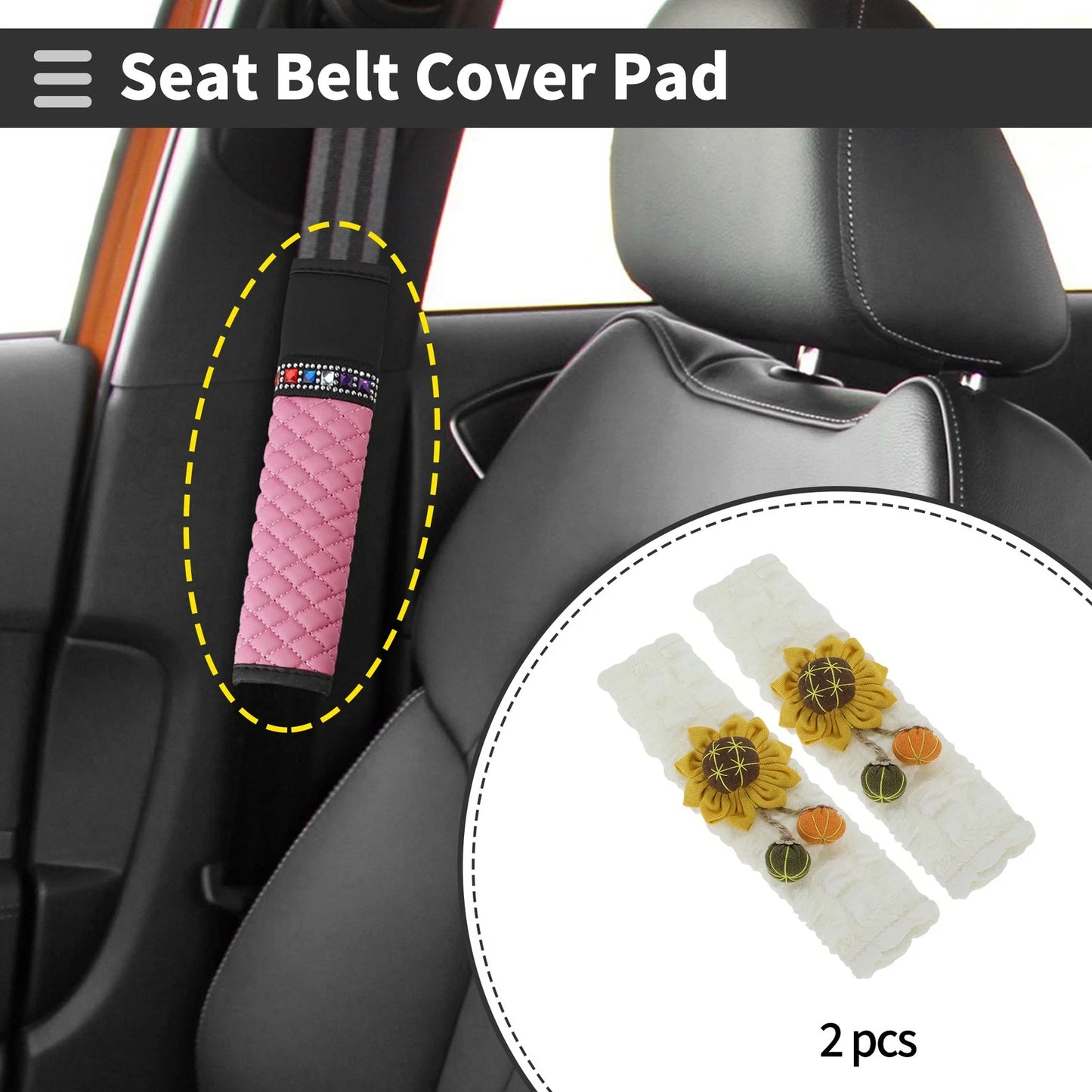Set of 2 Beige Seat Belt Cover Pads for Universal Fit (24.5cm)