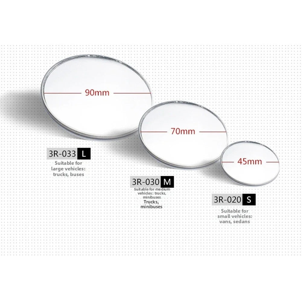 Wide Angle Blind Spot Mirror / 3 Sizes for Trucks Buses Vans Rearview