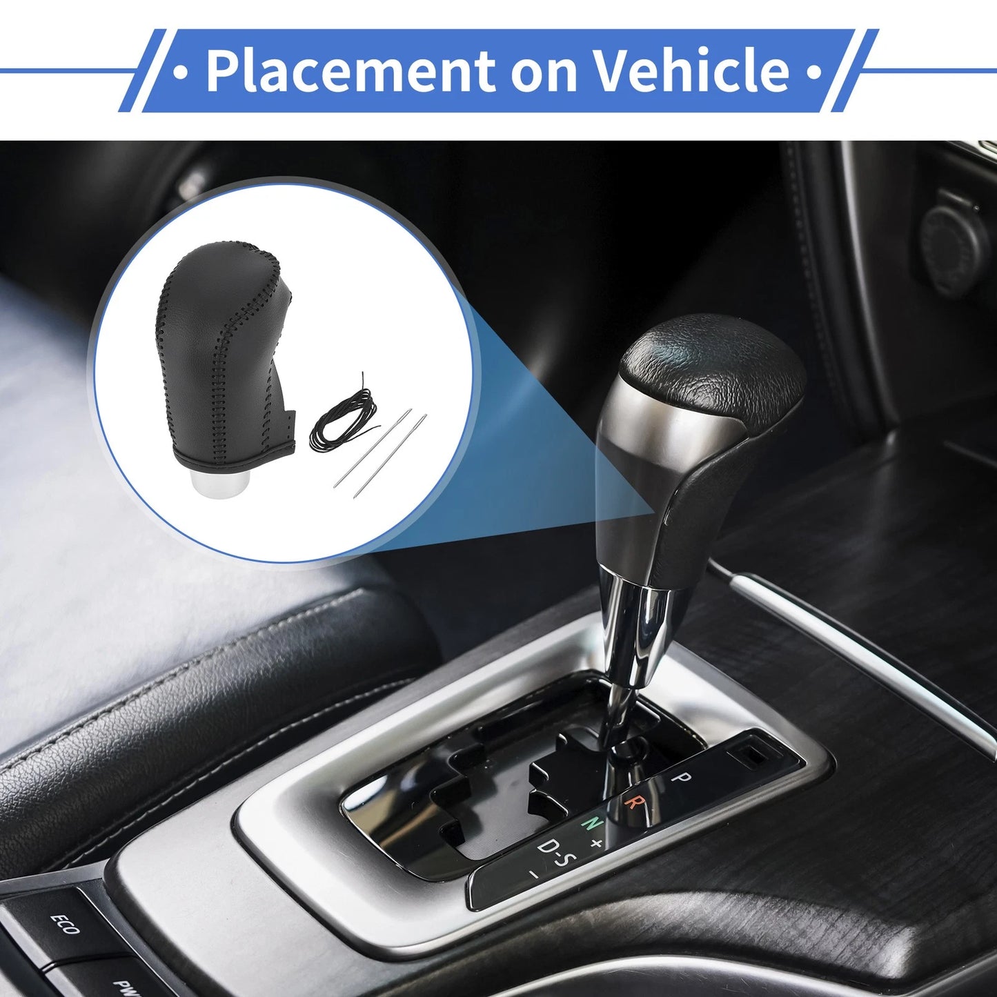1 Pc Gear Shift Knob Cover for Hyundai Tucson (2015–2018) Black Faux Leather