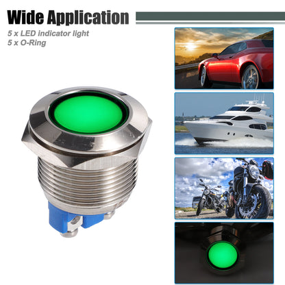 5Pcs 19mm LED Waterproof Pilot Indicator Signal Light for Universal