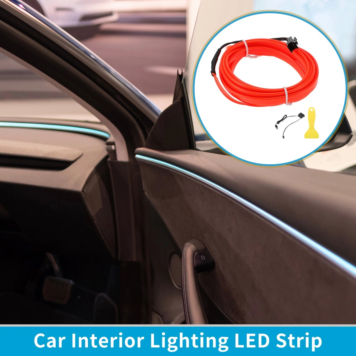 2m LED Strip Neon Wire Car Interior Decoration Lighting USB Red