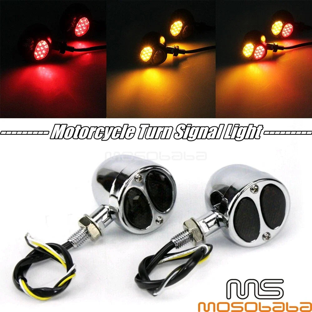 Chrome LED Turn Signal Brake Taillight Set for Harley Honda Cafe Racer