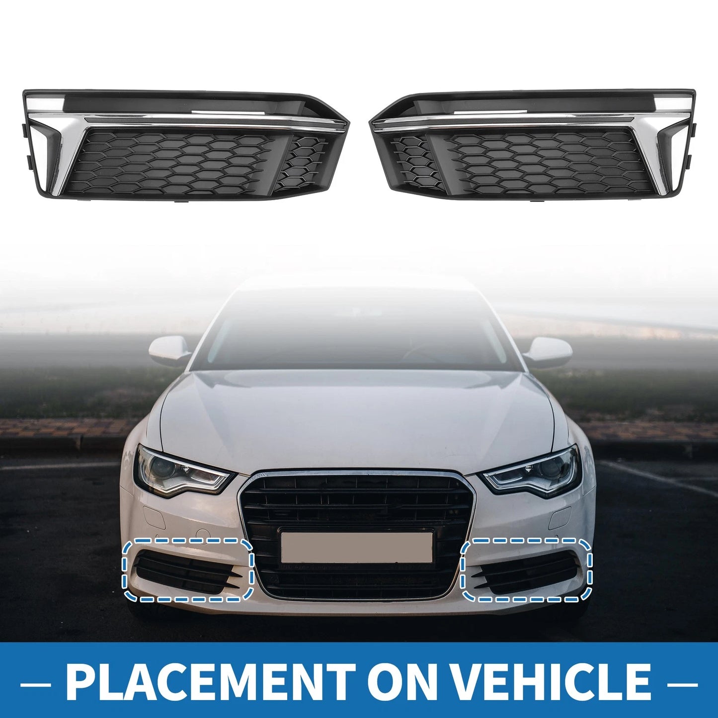 1 Pair Fog Light Grill for Audi S4 A4 B9 (2016–2018) No. 8W0807681K/8W0807682K