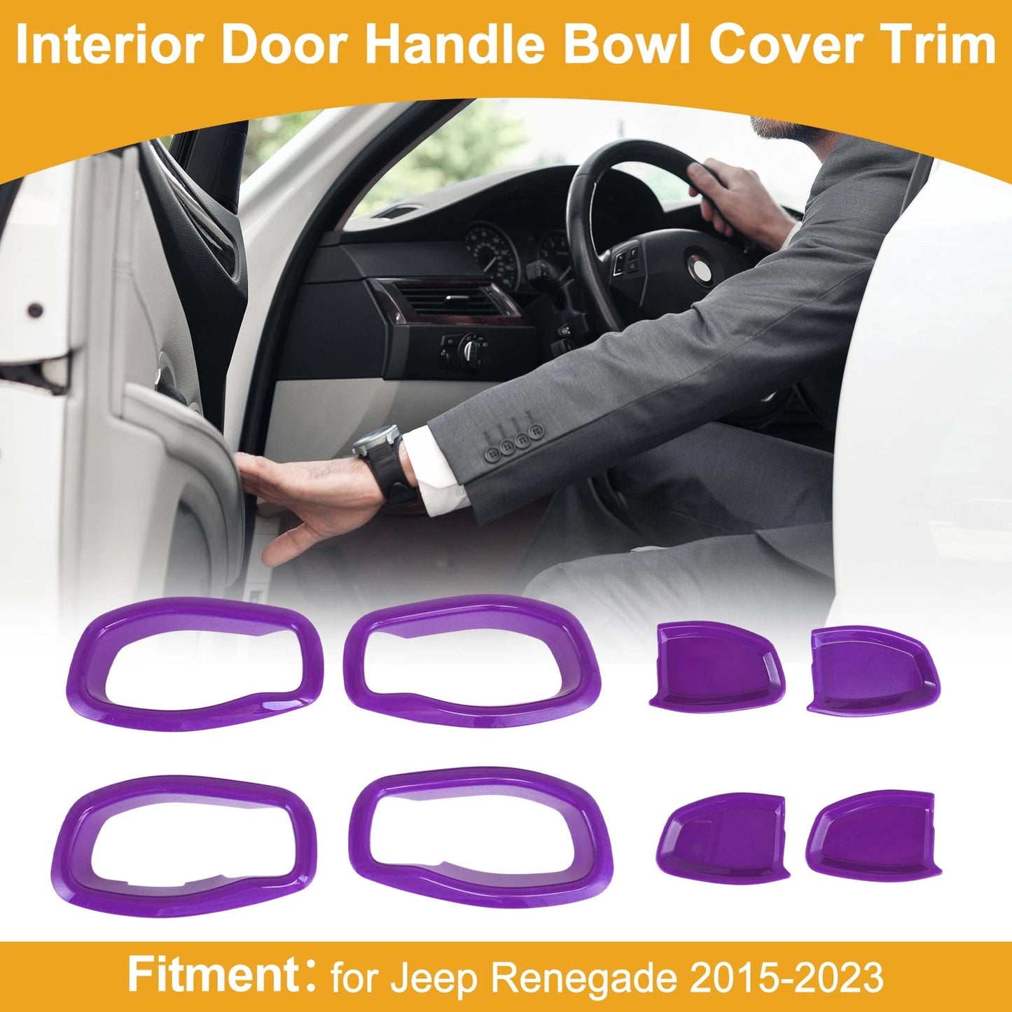 Set of 4 Purple ABS Interior Door Handle Bowl Cover Trim for Jeep Renegade (2015–2023)