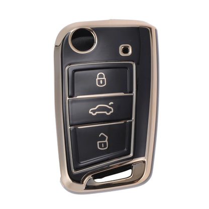 TPU Key Fob Shell Cover Case for VW Golf 7 (2013–2023) - Black Gold Tone