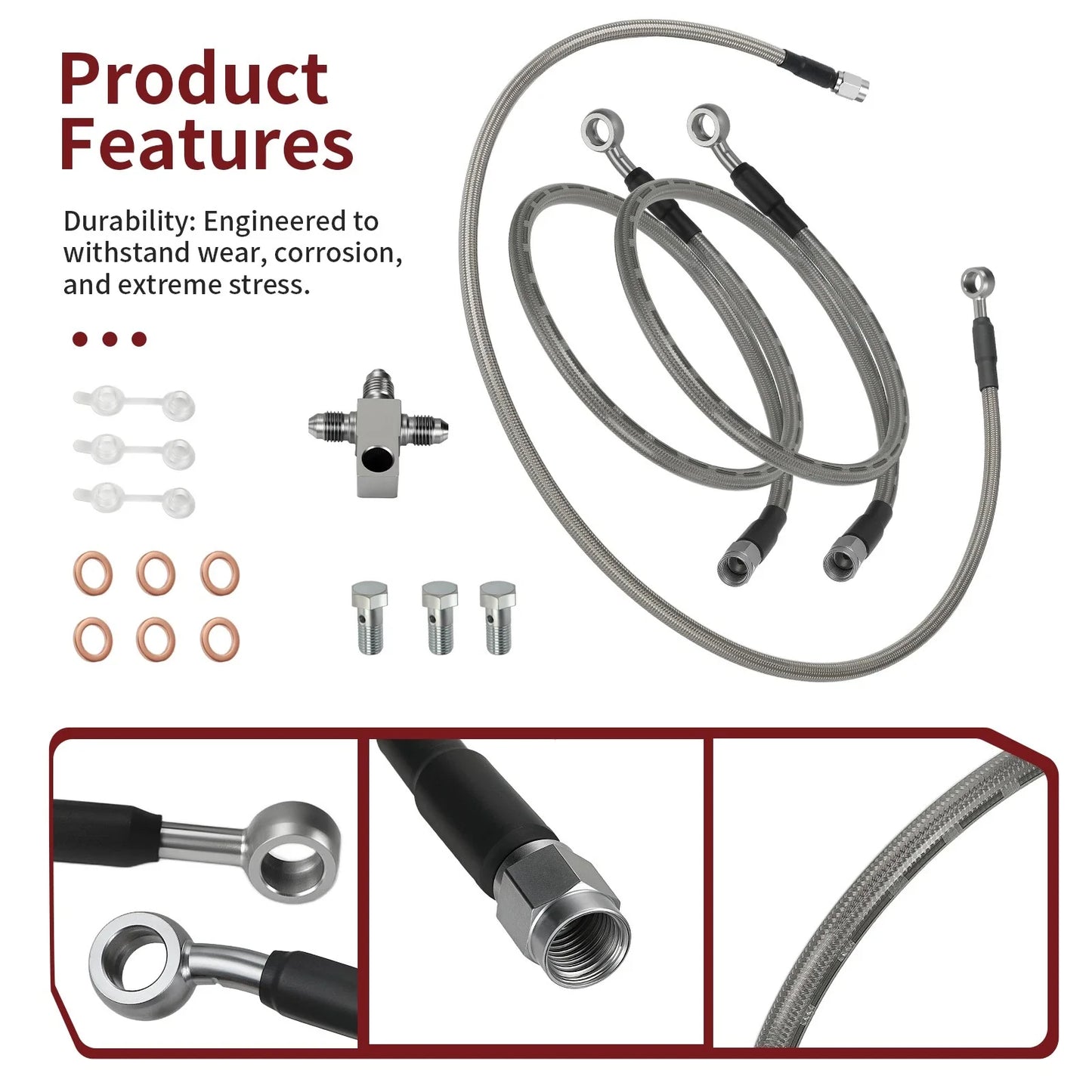 3x Stainless Braided Brake Lines for Arctic Cat DVX 400 (2004–2004)