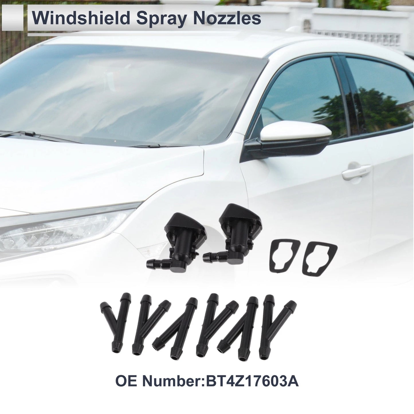 Windshield Washer Nozzle Set of 6 w/ Hose Connector for Ford  No.BT4Z17603A