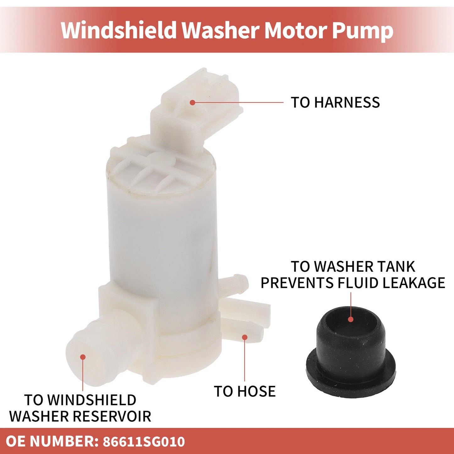 Windshield Washer Pump w/ Grommet for INFINITI (No. 86611SG010)