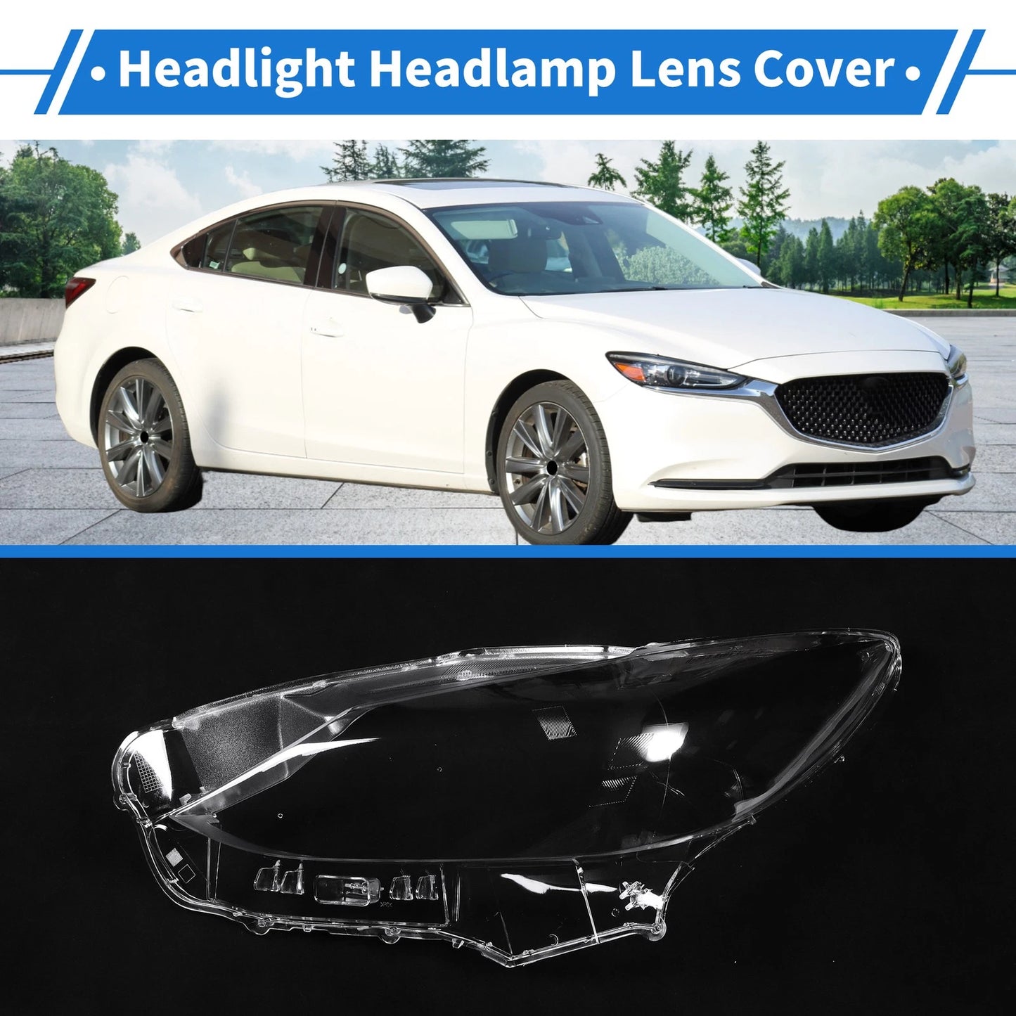 1 Pcs Front Left Headlight Lens Cover for Mazda 6 (2016–2019) PC Clear