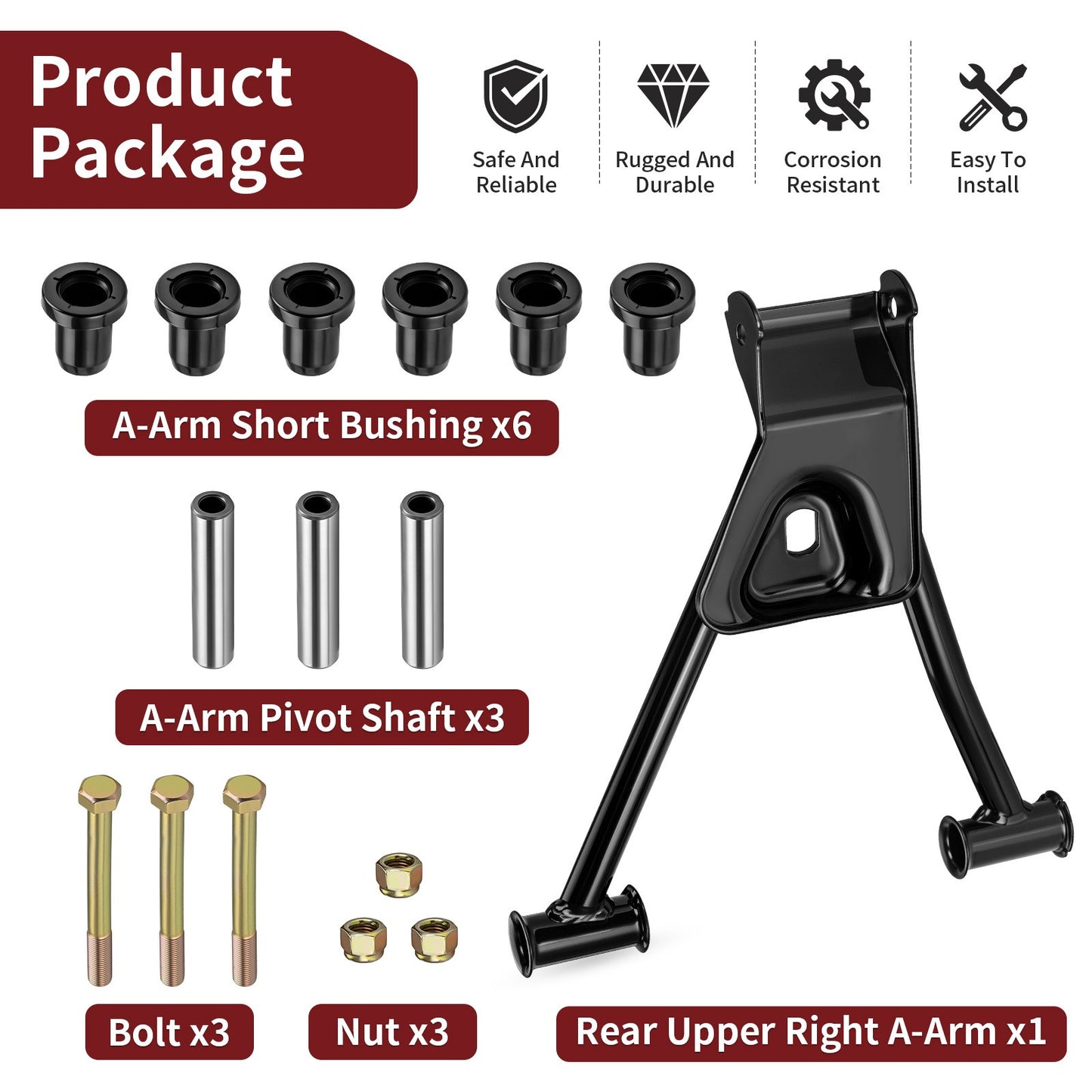 Rear Upper Right A-Arm with Bushing Kit for Polaris Sportsman 570 2017–2023