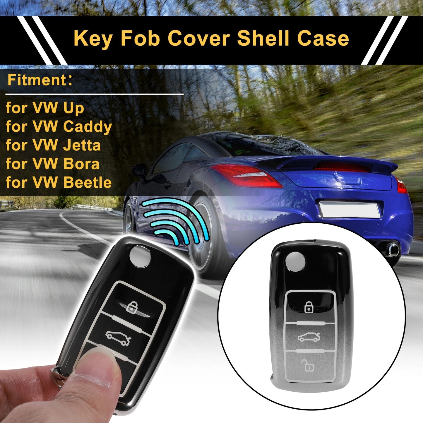 Gradient Black TPU Car Key Case for VW Up (2011–2023)