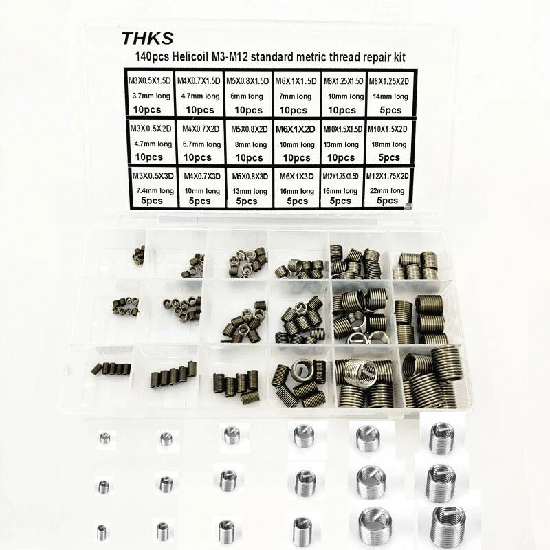 140 Pcs Stripped Thread Rethread Helicoil Repair Insert Metric M3-M12