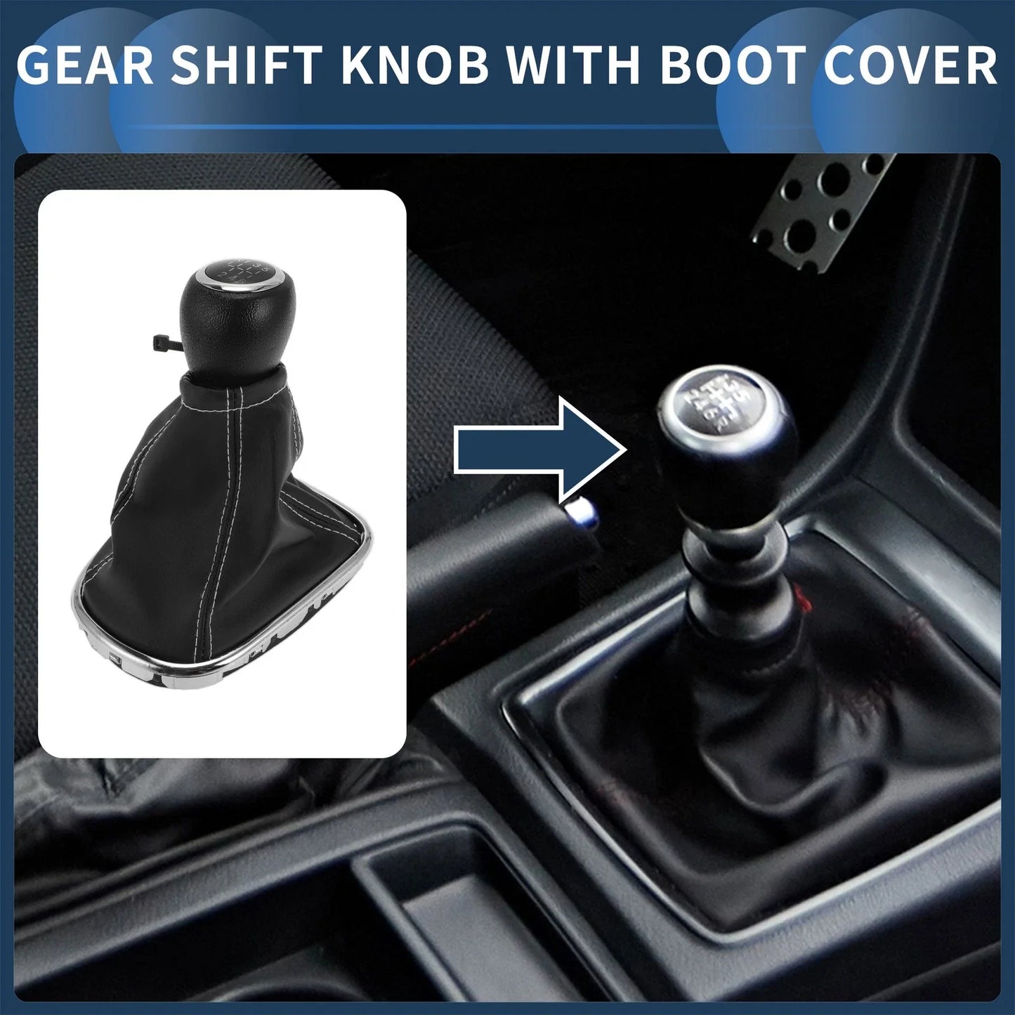 6 Speed Gear Shift Knob & Cover for Chevrolet Cruze (2010-2015) Black Faux Leather