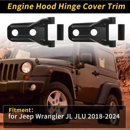 1 Pair Engine Hood Hinge Cover for Jeep Wrangler JL JLU (2018–2024) Plastic Black