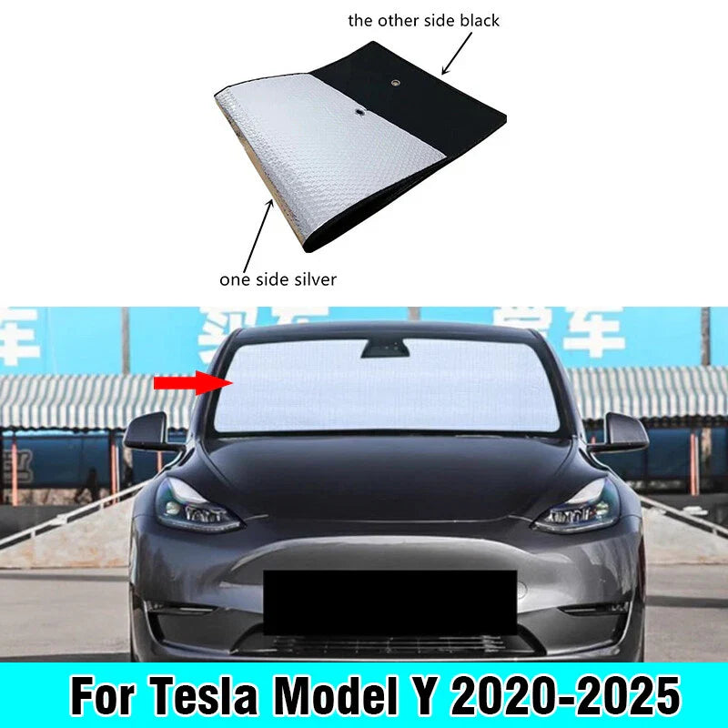 Front Windshield Interior Privacy Thick Sunshade Cover for Tesla Model Y (2020–2025)
