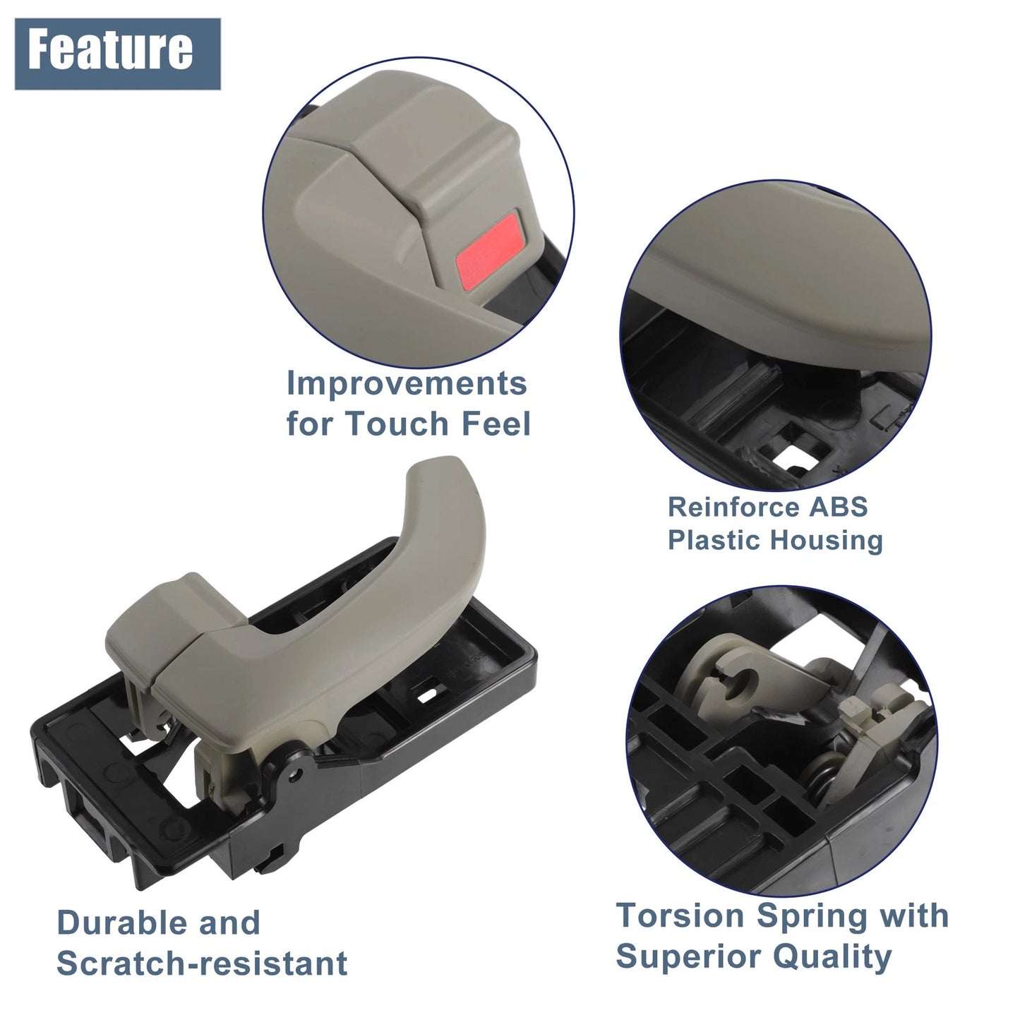 2 Pair Interior Door Handle for Hyundai Tucson (2005–2009) Black Beige
