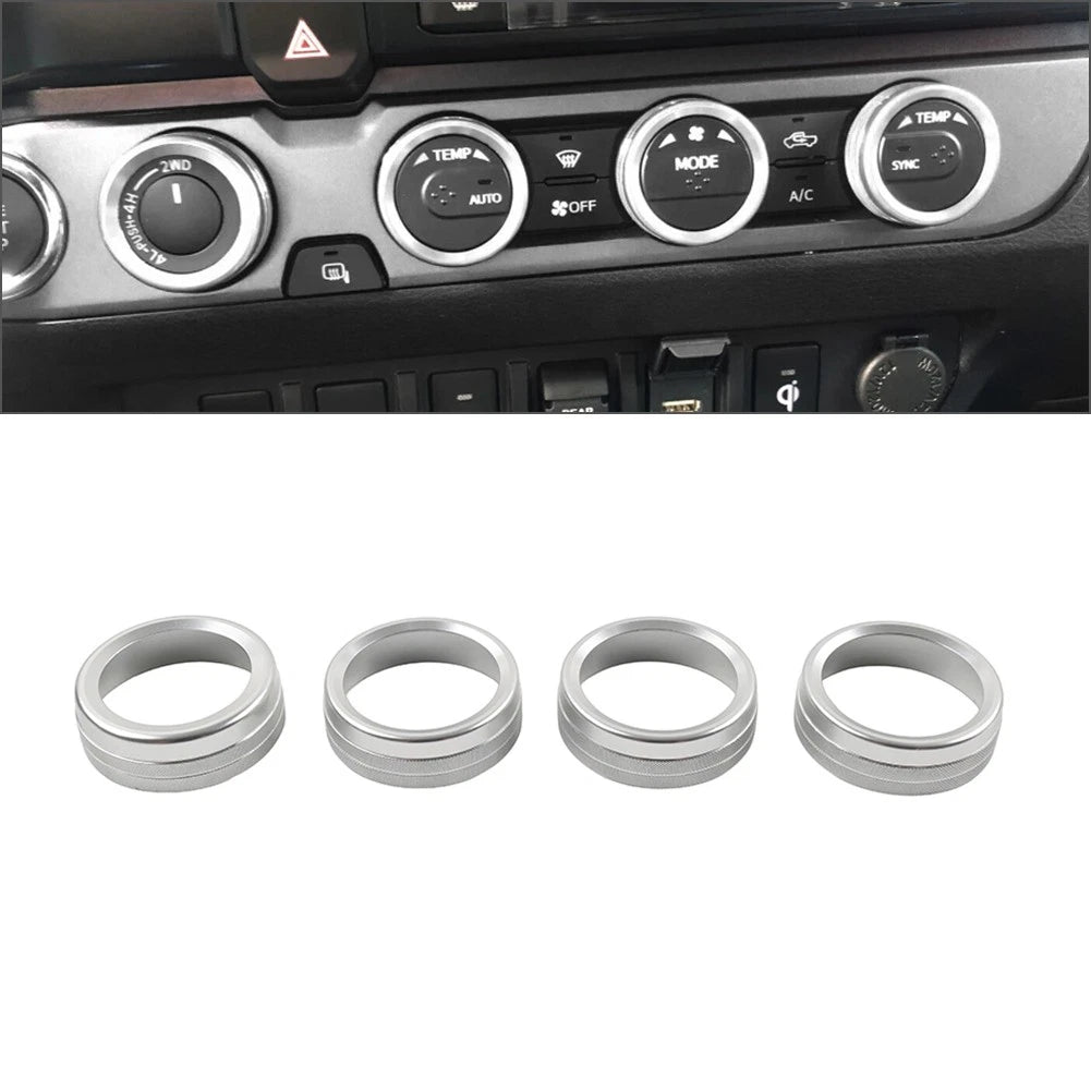 Set of 4 Silver AC Climate Control Ring Knob Trim for Toyota Tacoma (2016–2023)