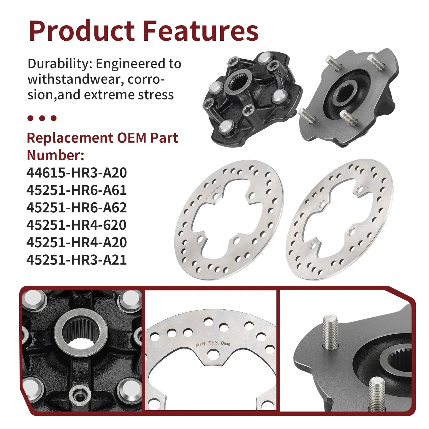 Front L&R Wheel Hubs Disc for Honda Rancher 420 Foreman 500