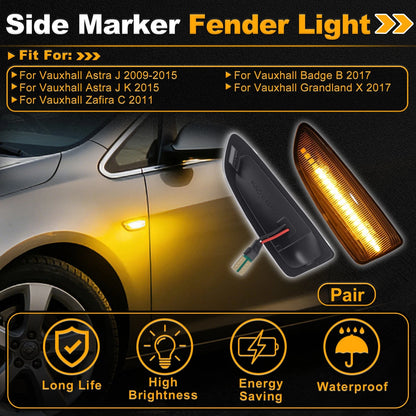 Set of 2 Side Marker Fender Lights for Vauxhall Astra J (2009–2015) Transparent Lens
