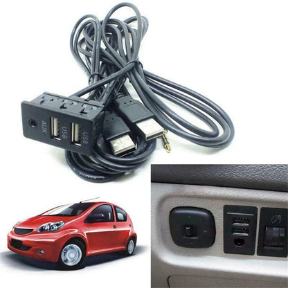 1.5M Dual USB Port Panel Adapter for Car Dash Mount AUX Extension Cable
