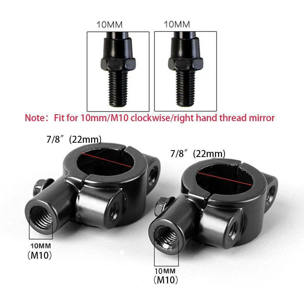 7/8" Black Motorcycle Handle Bar Mirror Mount Holder Clamp Adaptor