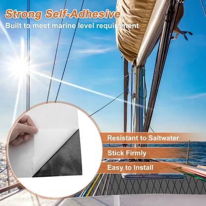 Self-Adhesive Boat Flooring Strip 96"L x 24"W Dark Gray with Black Line