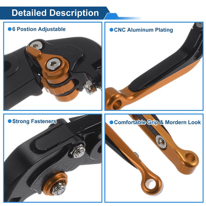 Adjustable Brake Clutch Levers for Kawasaki Vulcan S 650 (2015–2023) Black Orange