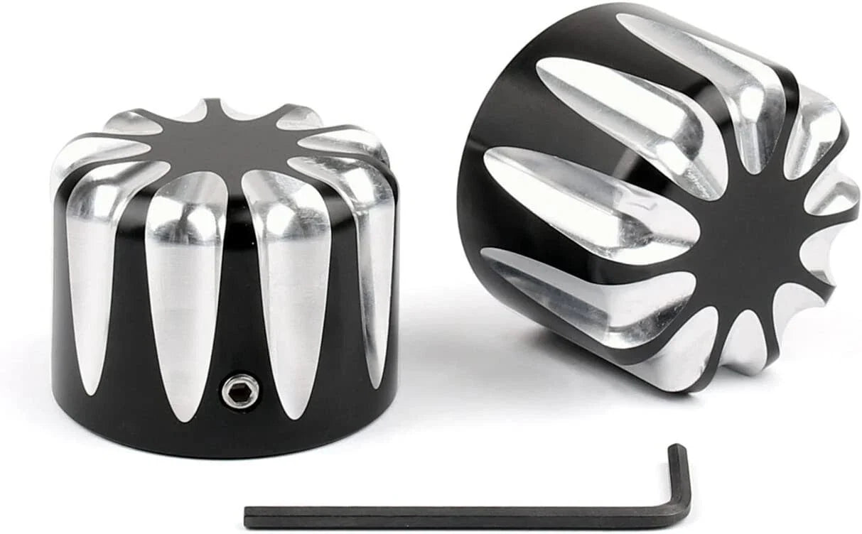 Black CNC Cut Axle Nut Cover for Harley Electra Street Road Glide