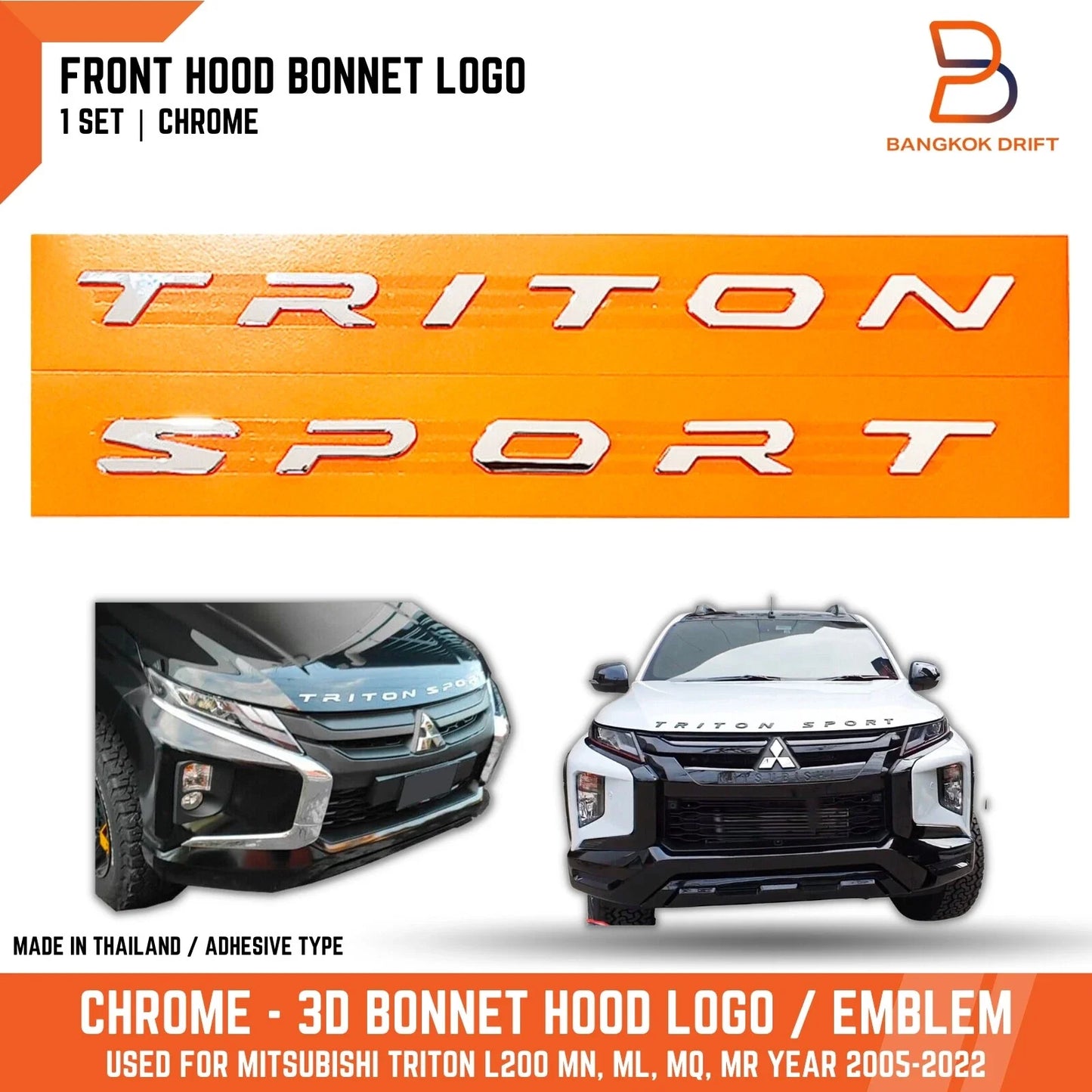 Chrome Front Bonnet Hood Emblem Logo for Mitsubishi L200 (2005-2023)