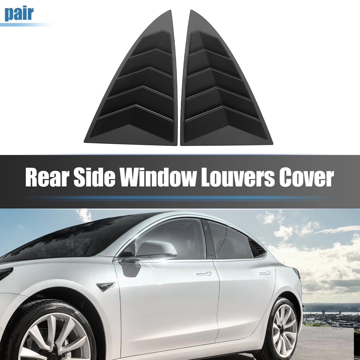 1 Pair Rear Side Window Louvers Vent Shades for Tesla Model 3 (2017-2022)