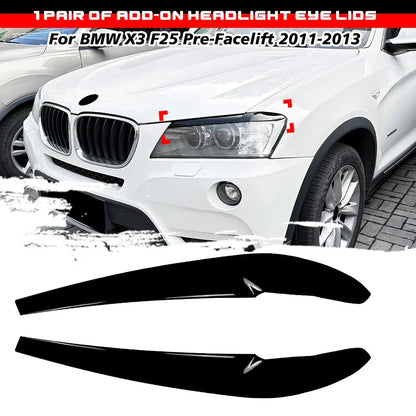 Pair Gloss Black Headlight Eye Lids Covers for BMW X3 (2011–2013)