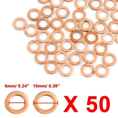 Set of 50 Copper Washers Flat Sealing Gasket Rings 6mm for Cars