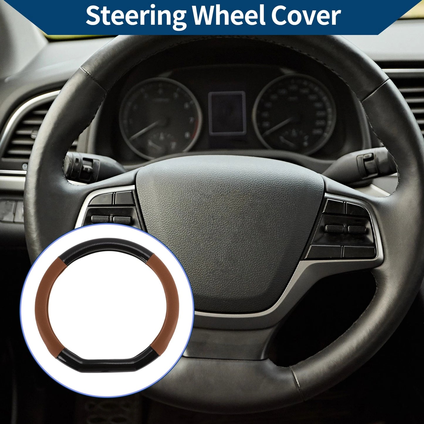 Steering Wheel Cover for Universal Fit (14.96") Black Light Brown