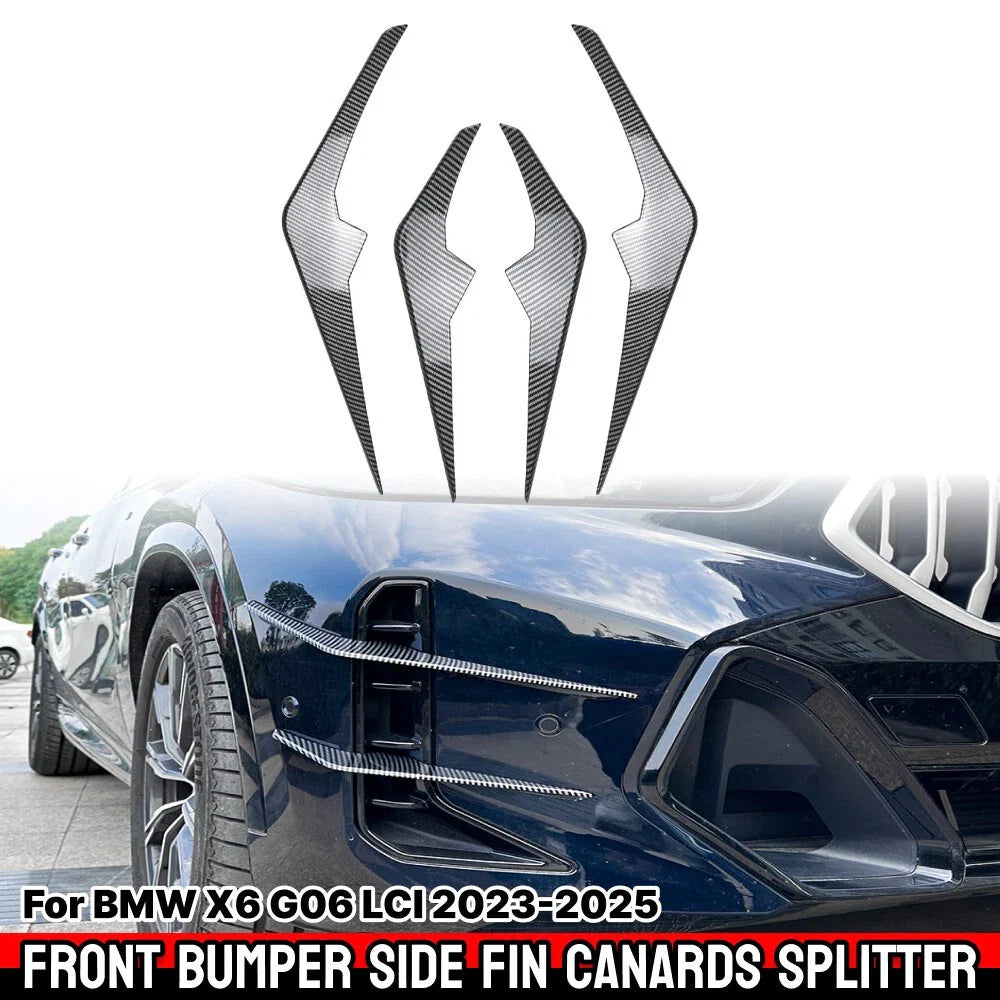 Carbon Look Front Bumper Side Fin Canard Splitter for BMW X6 (2023–2025)