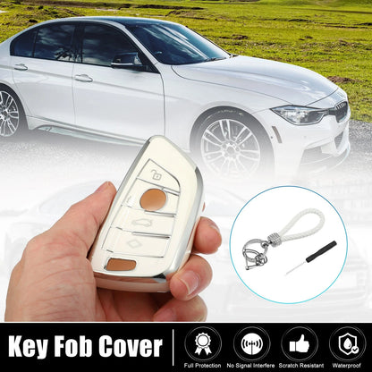 4-Button Key Fob Case for BMW Keyless Entry with Chain White
