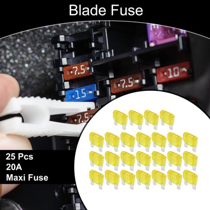 Set of 25 Maxi Fuse 20A Blade Fuses for Car Boat Truck RV Motorcycle