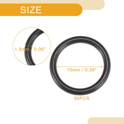 50pcs NBR Rubber O Ring Seal Gasket for Cars Trucks (Universal) 10mm ID x 1.5mm CS