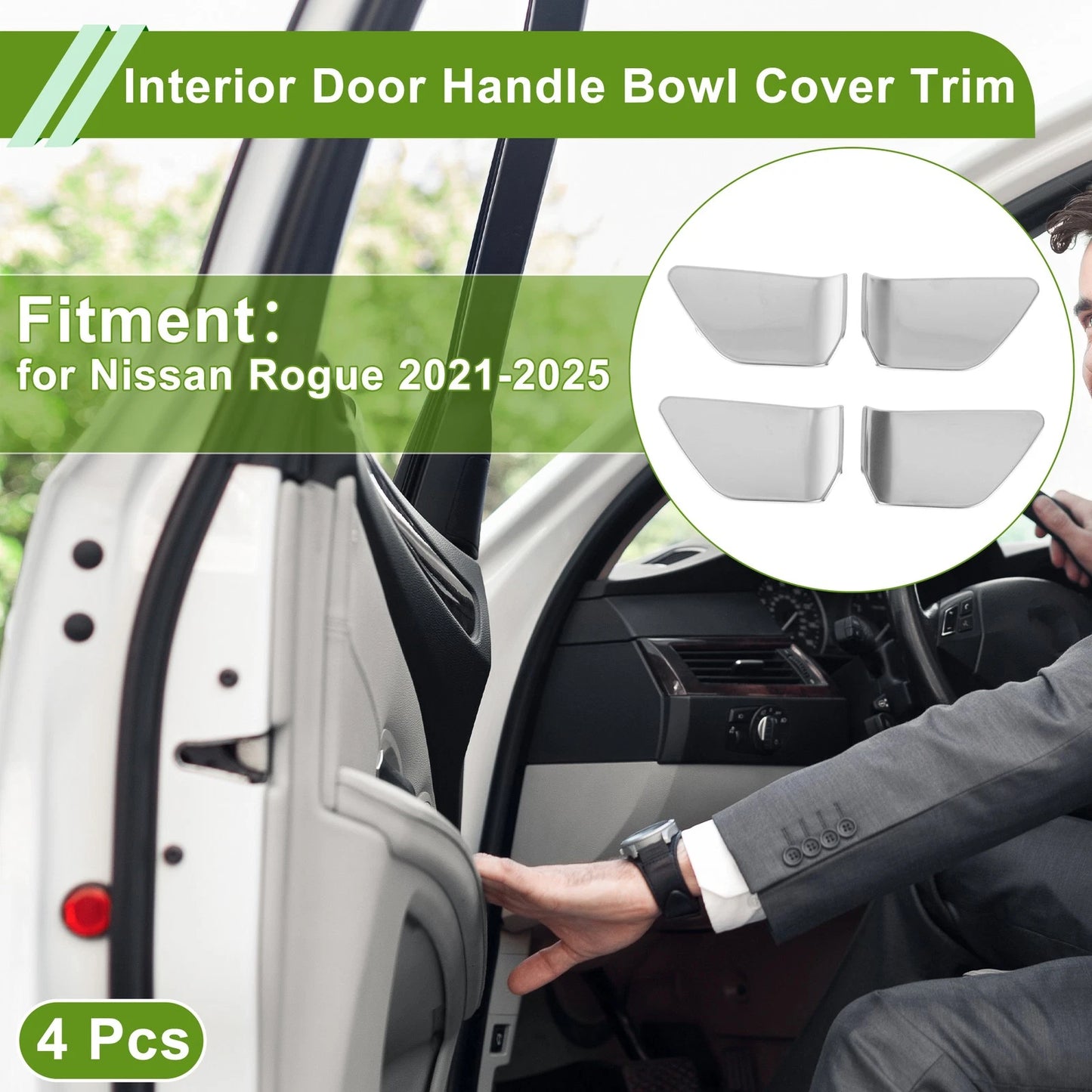 Interior Door Handle Bowl Cover Trim for Nissan Rogue (2021–2025) Silver Tone