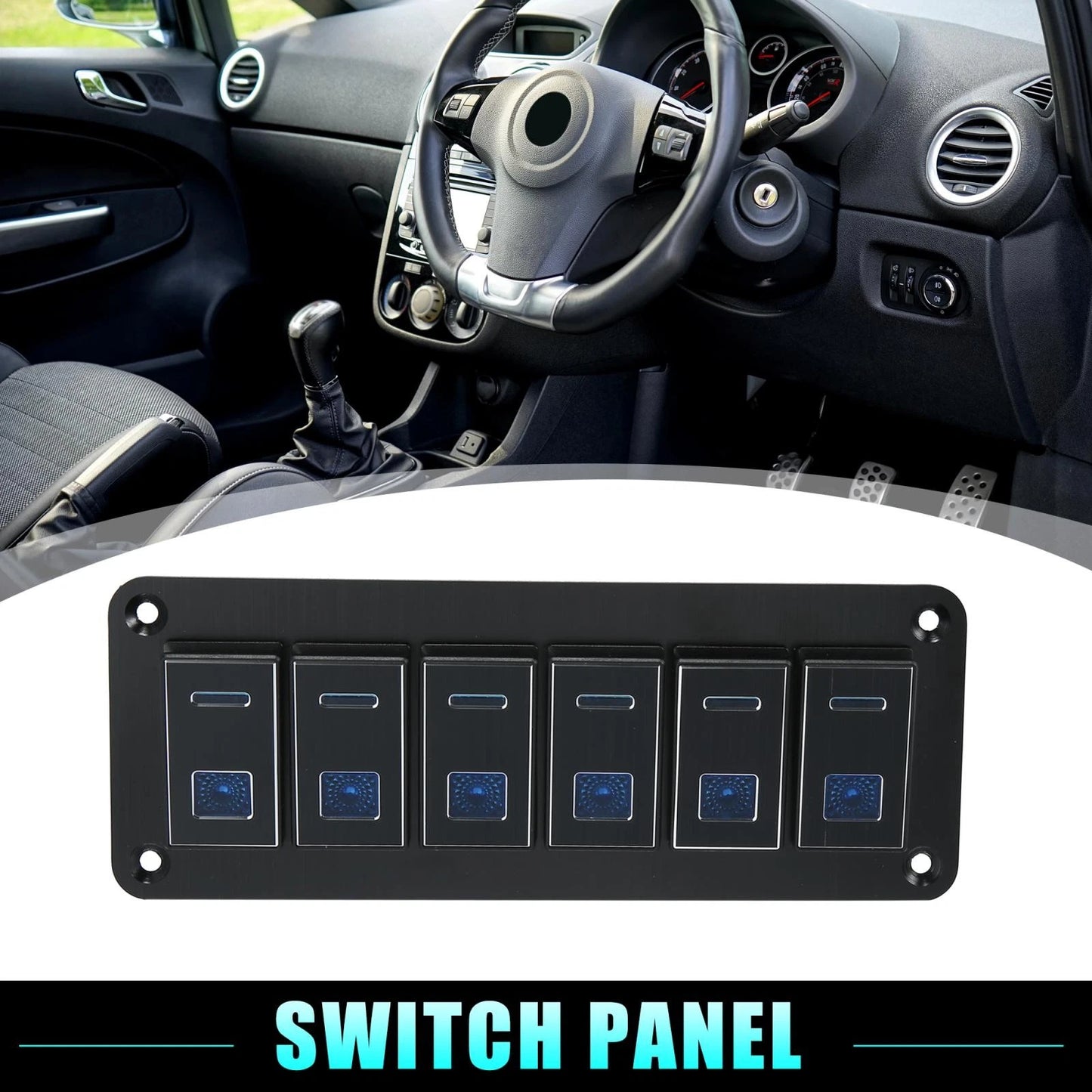 6 Gang 5 Pin Toggle Rocker Switch Panel for Auto Boat (LED, Black)
