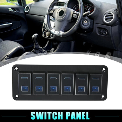 6 Gang 5 Pin Toggle Rocker Switch Panel for Auto Boat (LED, Black)