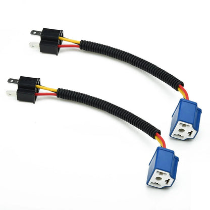 2x H4 9003 Ceramic Headlight Bulb-Socket-Plug Adapter Connector Wiring Harness