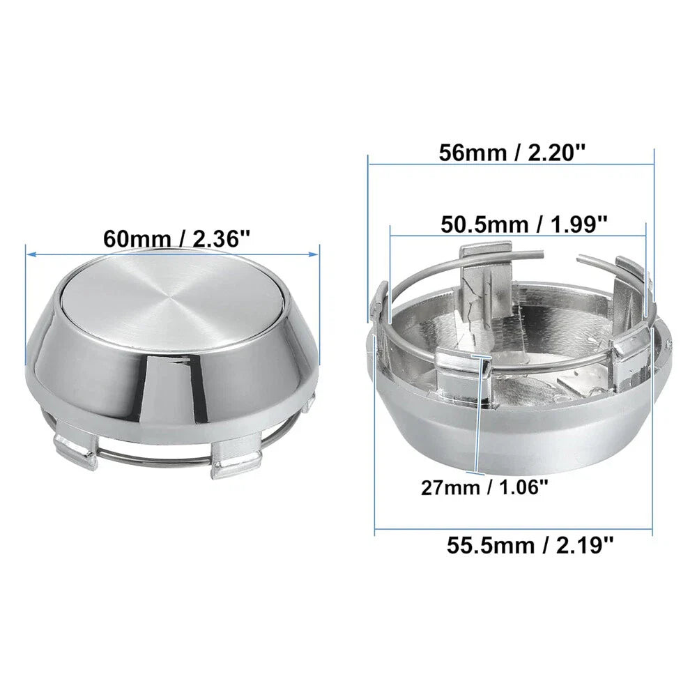 4 x 60mm Chrome Wheel Center Caps for Universal Rims (No Logo)