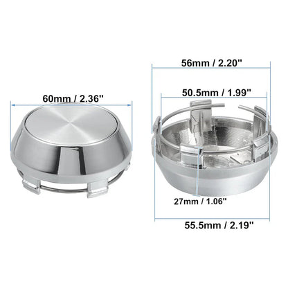 4 x 60mm Chrome Wheel Center Caps for Universal Rims (No Logo)