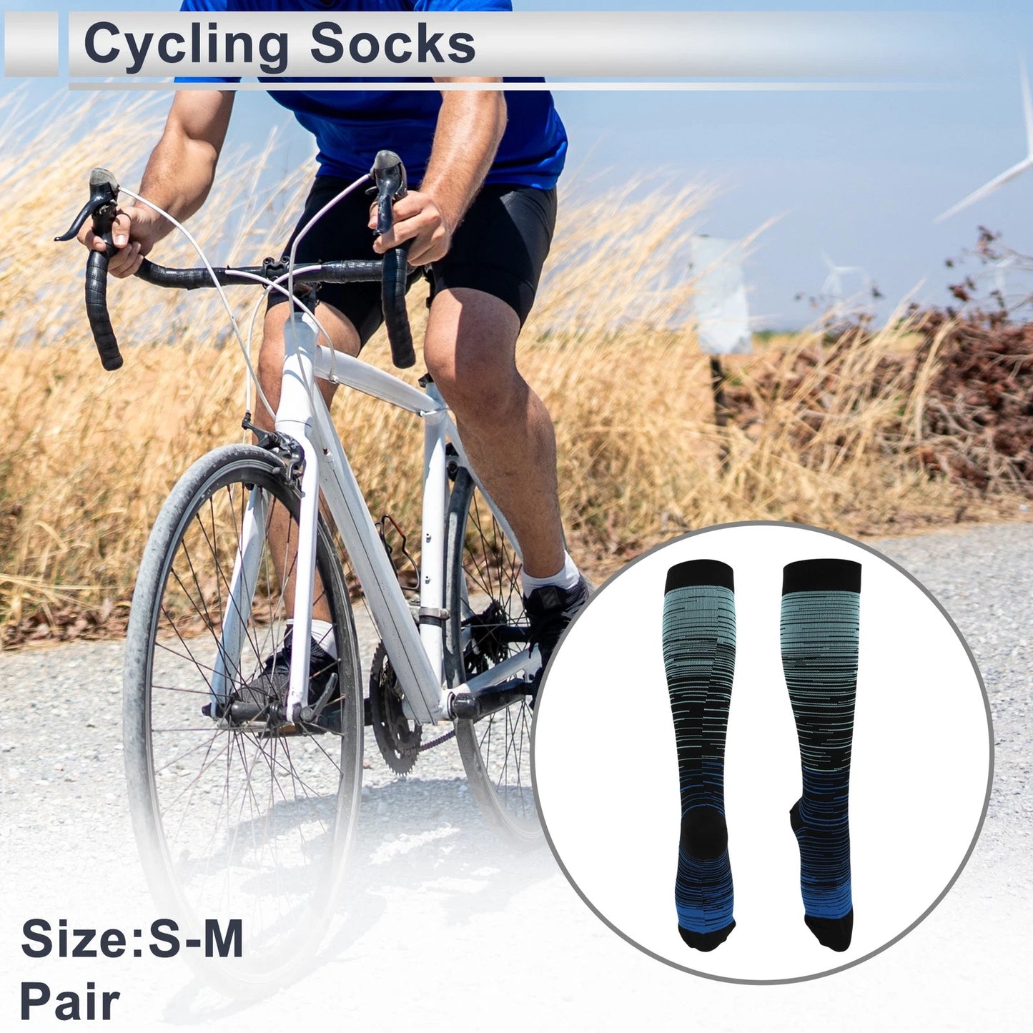 Cycling Socks Size S-M Breathable High-Cut Light Blue